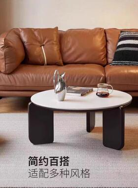 JGP1圆形轻奢实木岩板黑色茶几简约现代小户型家用北欧客沙发组合