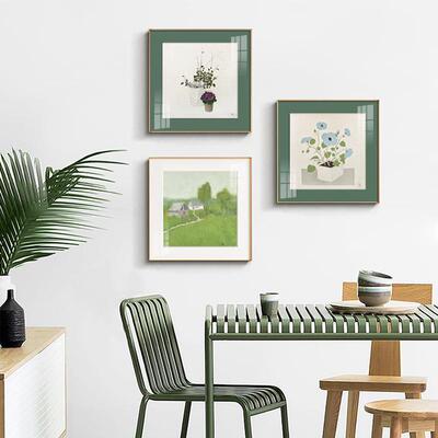 透绿的夏北欧风格餐厅装饰画植物花卉绿色挂画小清新抽象风景画