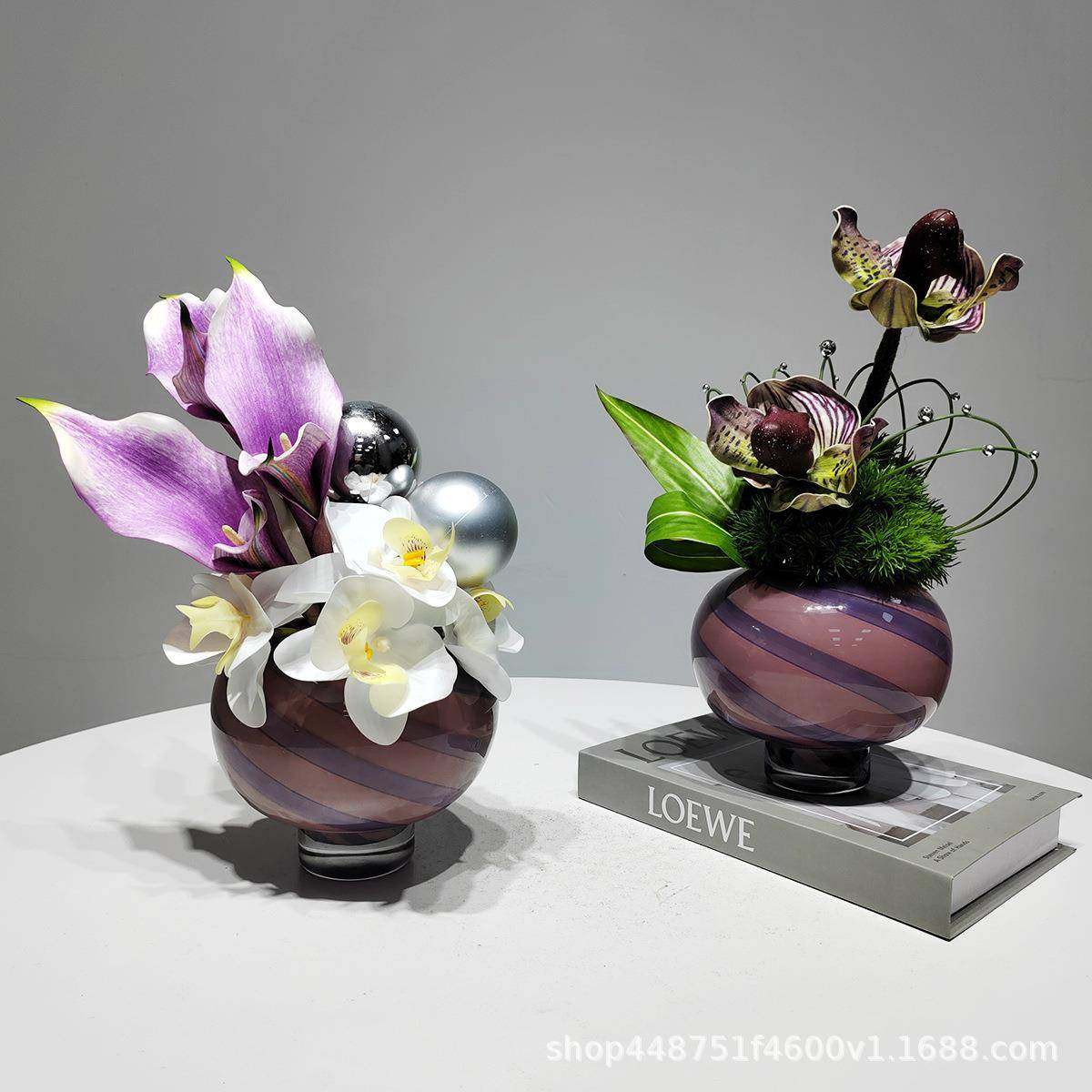 轻奢紫色高端玻璃花器电视柜装饰花样板房客厅洽谈桌仿真花艺摆放,自行车/骑行装备/零配件,更多零件/配件,淘宝优惠券,粉丝福利购,淘宝优惠卷
