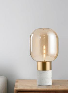 后现代白色花纹大理石台灯铜色云石设计师样板房客厅卧室台灯美式