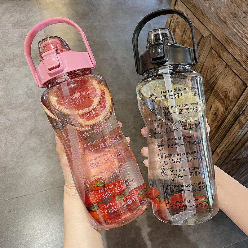 超大号容量水杯女带吸管刻度喝水目标提醒2000ml夏季天网红塑料壶