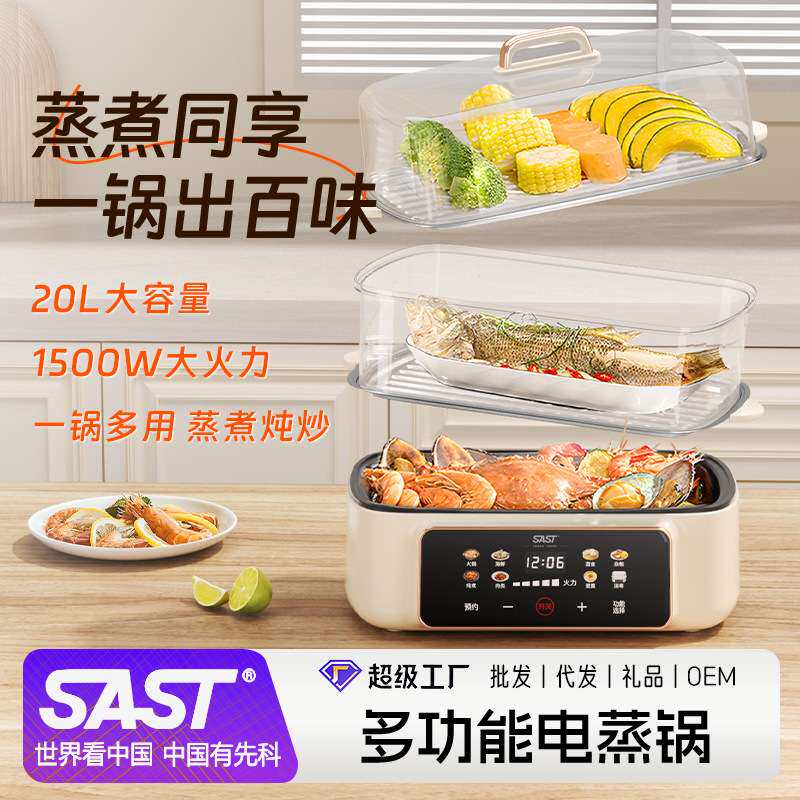 SAST电蒸煮一体锅家用多功能电蒸锅双层全自动智能蒸汽锅早餐机