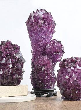 天然明矾摆件紫色菠萝摆紫水晶桌摆件菠萝晶簇紫晶簇创意家居景品