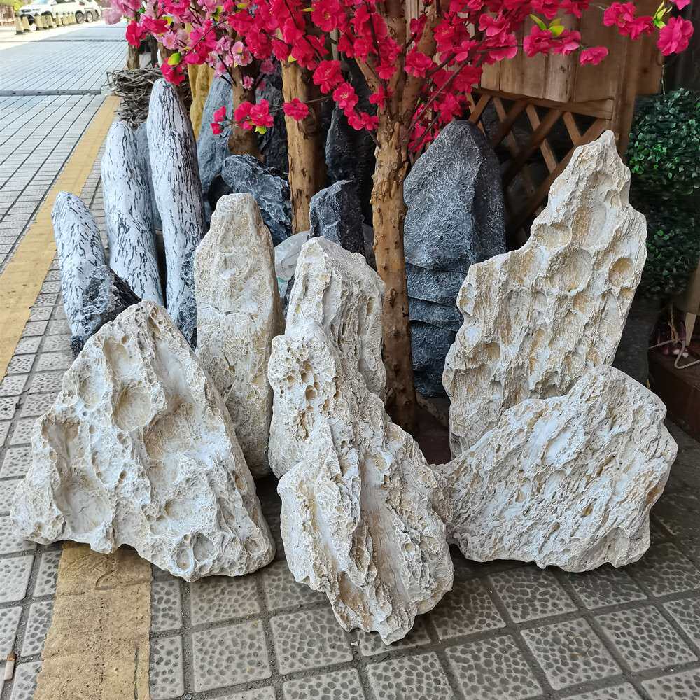 仿真石头 景观造景石头 园林装饰树脂玻璃钢不规则石头米白色