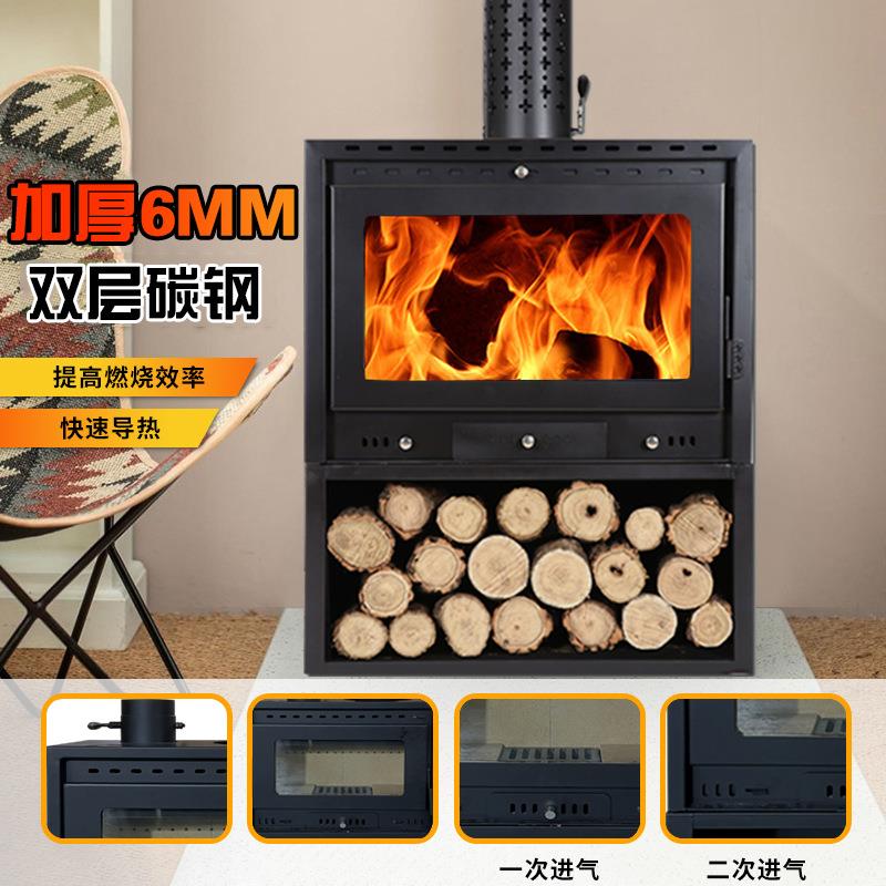 壁炉装饰柜真火木材取暖炉法式农村庭院无烟气化炉煤柴两用柴火炉