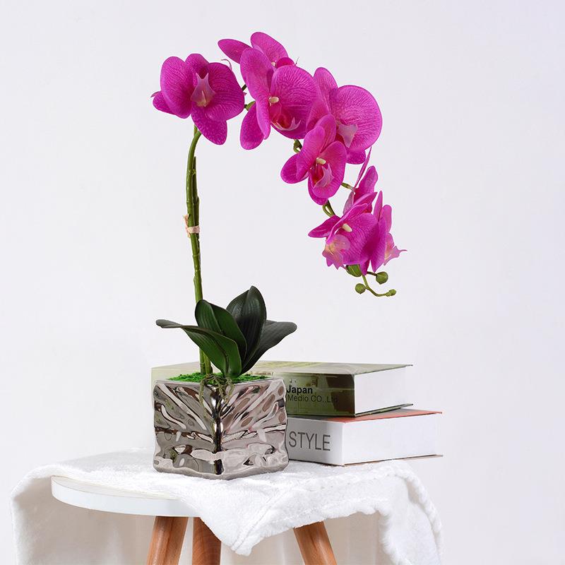 蝴蝶兰仿真花套装 创意电镀陶瓷工艺摆设 装饰假花盆栽 厂家