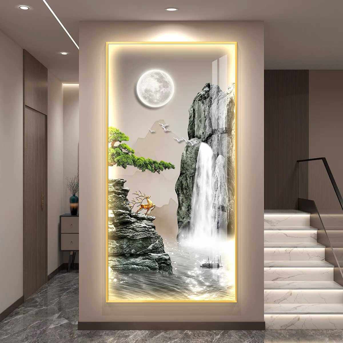 流水生财led带灯画轻奢入户玄关装饰画挂画壁画走廊过道简约,鲜花速递/花卉仿真/绿植园艺,其它园艺用品,淘宝优惠券,粉丝福利购,淘宝优惠卷