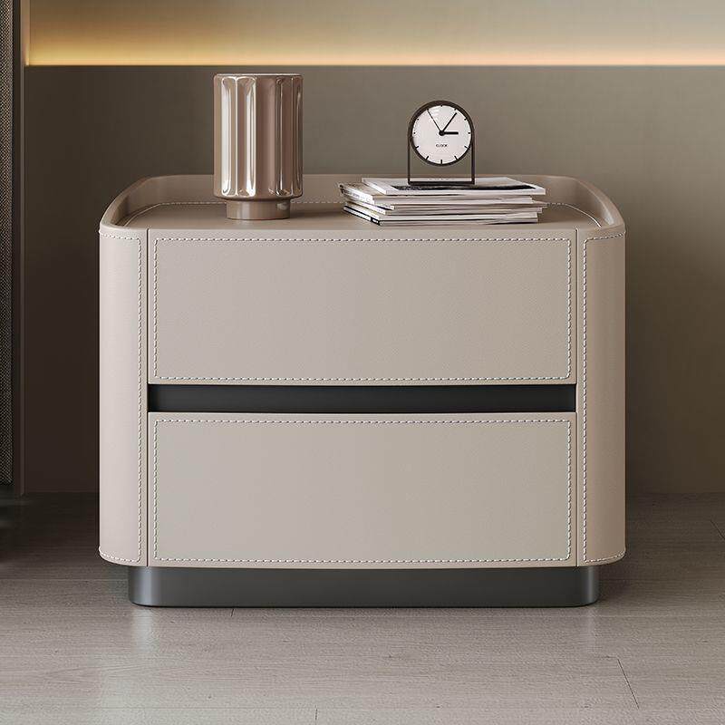 Fls意式新款皮艺极简床头柜轻奢高级卧室简约现代实木收纳床边柜