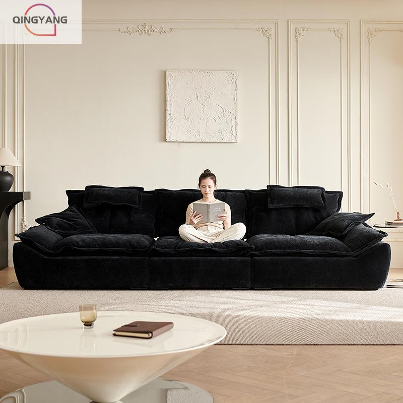 清洋帆船沙发超宽坐深家用新款布艺可调节靠背黑色云朵雪尼尔沙发