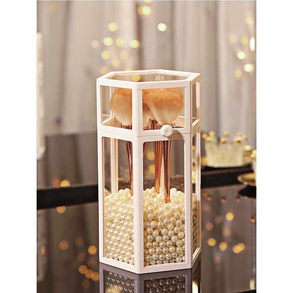 玻璃化妆刷收纳盒防尘带盖北欧风透明眉笔眼线笔筒珠子刷子桶