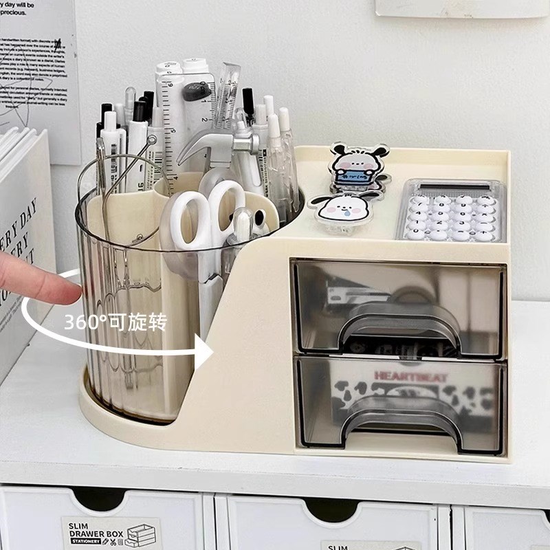 大容量笔筒收纳盒可旋转学生桌面儿童书桌置物架办公室多功能笔桶