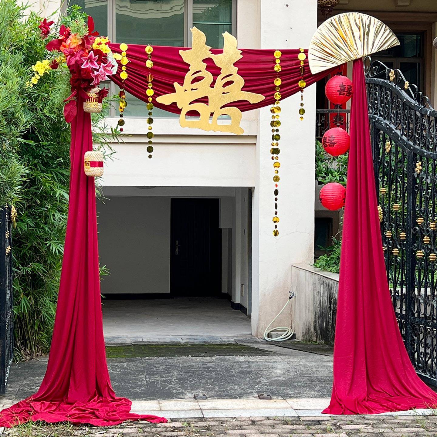婚礼大门迎宾装饰中式结婚布幔套装户外庭院拉花喜字婚房布置用品