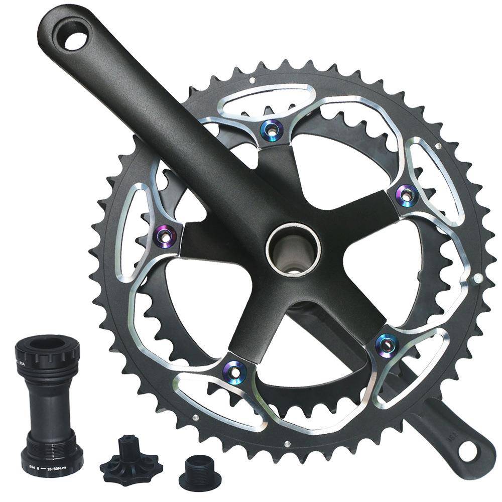 公路车牙盘曲柄中空一体电镀炫彩色 130BCD 39-50T 152/165/170mm