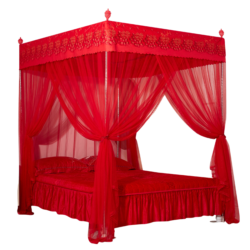 结婚喜庆大红色蚊帐2023年新款婚庆婚房宫廷落地式蚊帐公主风三门