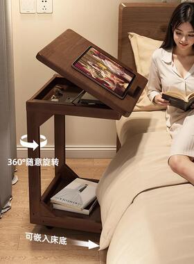 可移动床边桌实木腿书桌卧室电脑桌小型学生家用简易小桌子学习桌