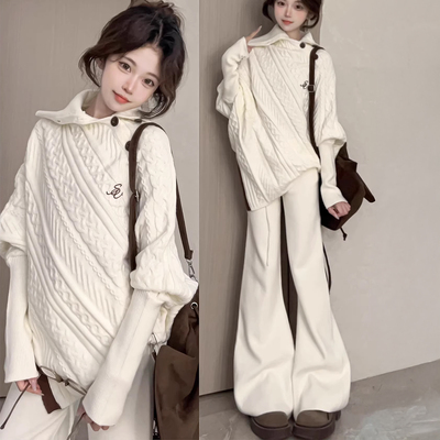 白色喇叭运动裤女秋冬季2025新款高腰显瘦微喇卫裤小个子加绒裤子