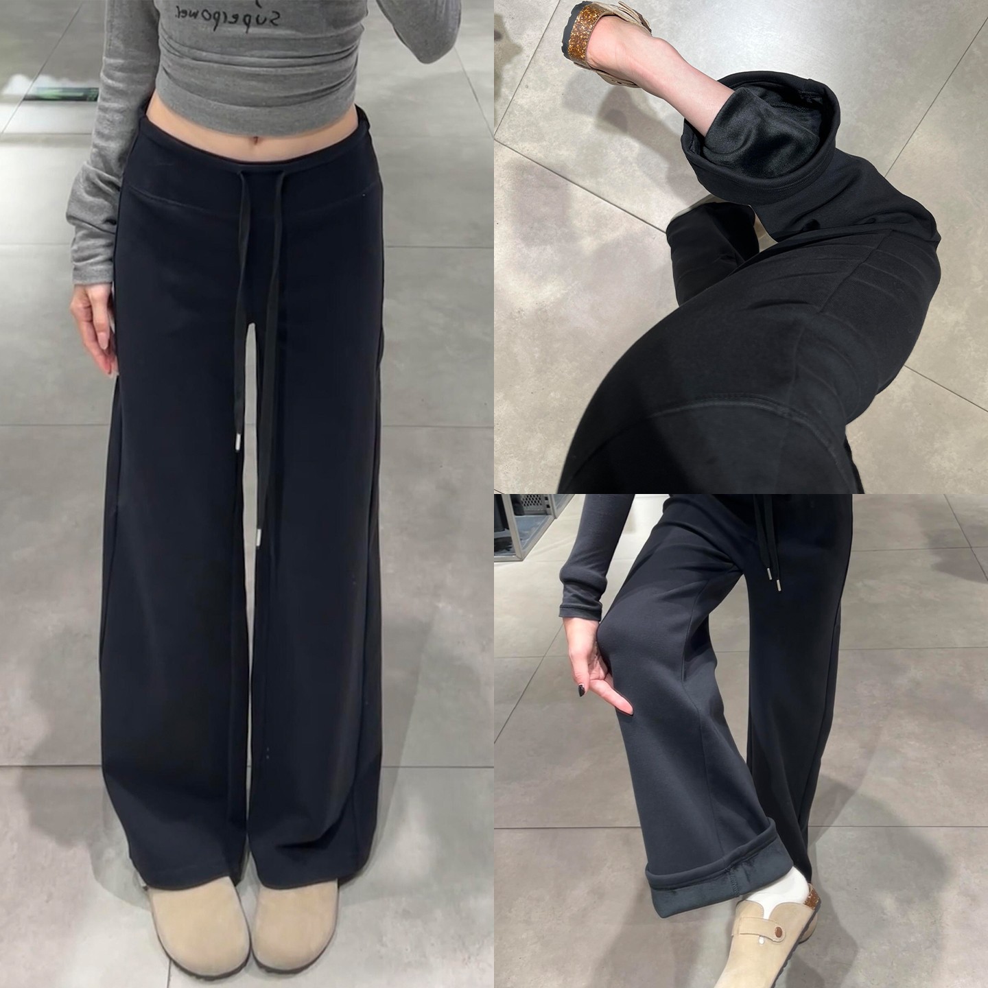 lu窄版加绒运动裤女秋冬高