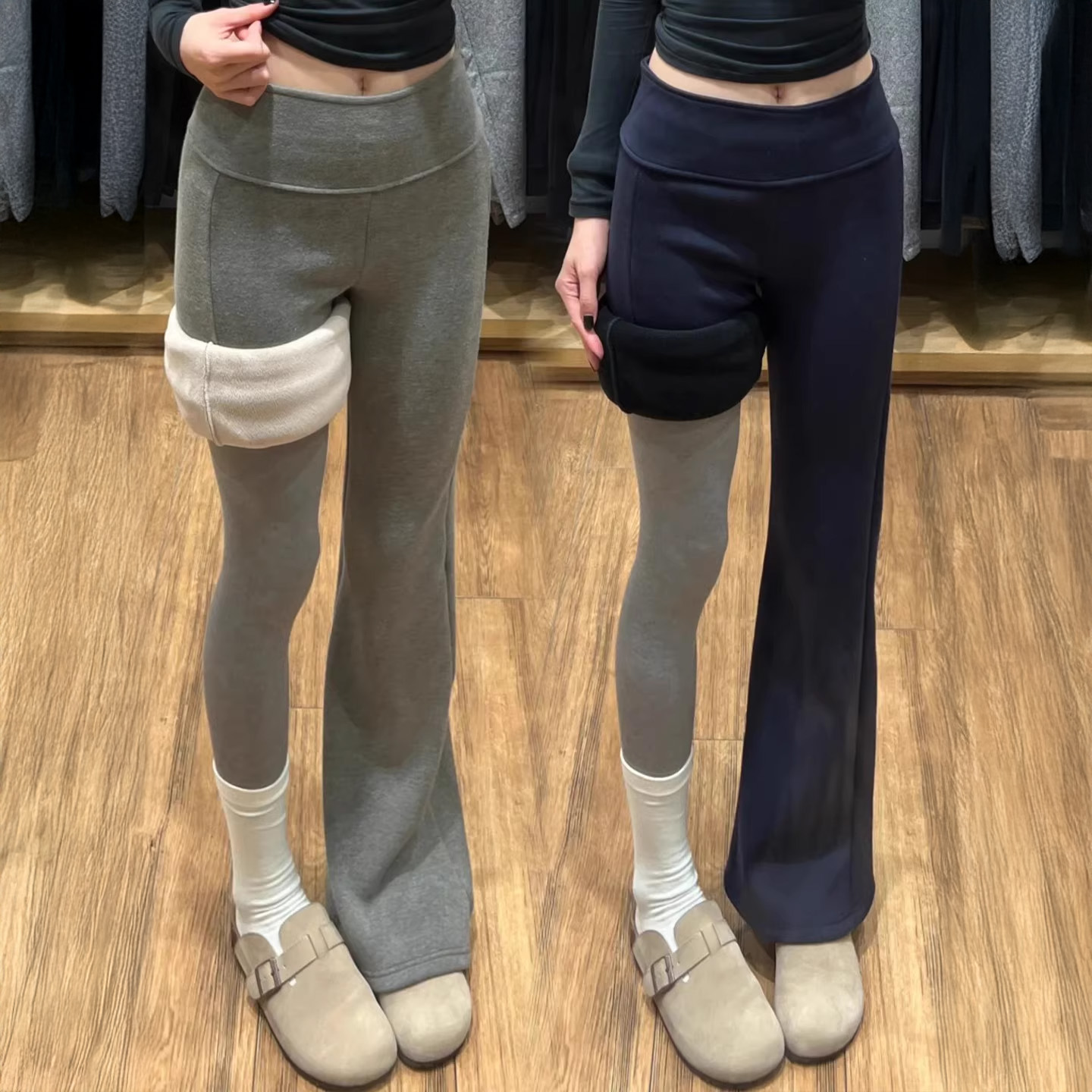 灰色加绒喇叭裤女秋冬季20