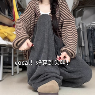 高腰垂感宽松bf慵懒风休闲加绒阔腿裤 2025新款 女秋冬季 灰色糯米裤