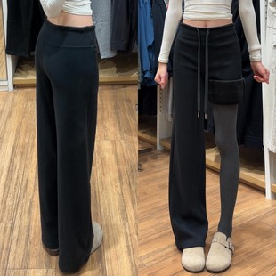 慵懒风拖地阔腿裤 黑色lulu加绒运动裤 女秋冬加厚垂感显瘦瑜伽卫裤