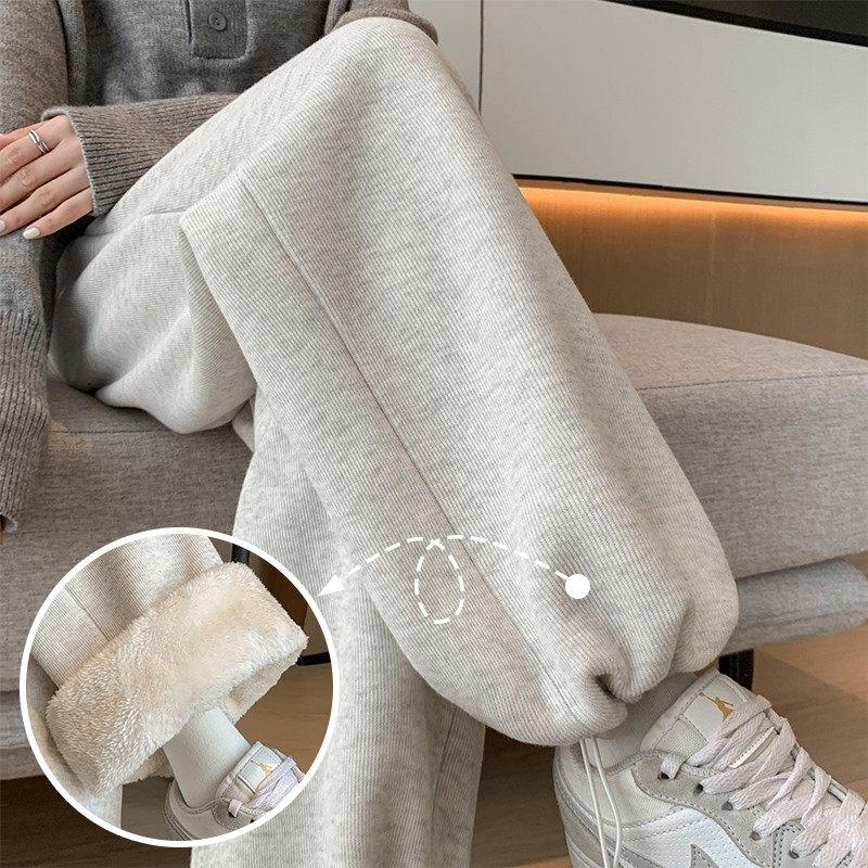灰色运动裤女宽松束脚秋季季直筒加厚羊羔绒棉裤阔腿休闲加绒卫裤,女装/女士精品,休闲裤,淘宝优惠券,粉丝福利购,淘宝优惠卷