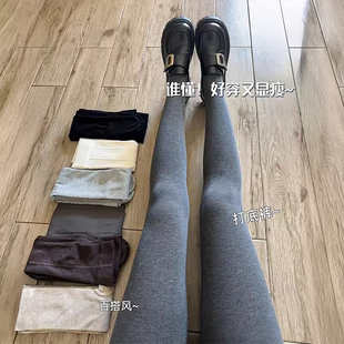 女2025新款 加绒加厚裤 高腰显瘦外穿连裤 秋冬季 袜 袜薄款 灰色打底裤