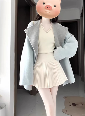 白色a字半身裙梨型身材遮胯女冬季2025新款jk短裙高腰显瘦百褶裙