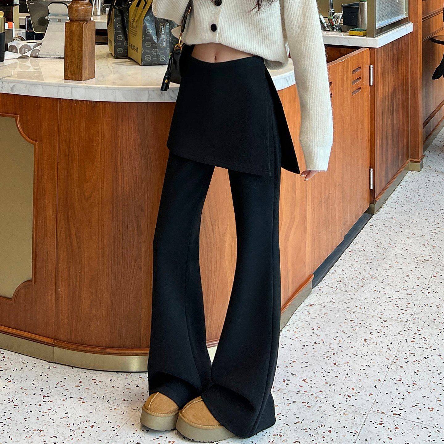 假两件屁帘羊绒微喇叭裤子女秋冬加绒高腰显瘦窄版垂感毛呢阔腿裤,女装/女士精品,休闲裤,淘宝优惠券,粉丝福利购,淘宝优惠卷