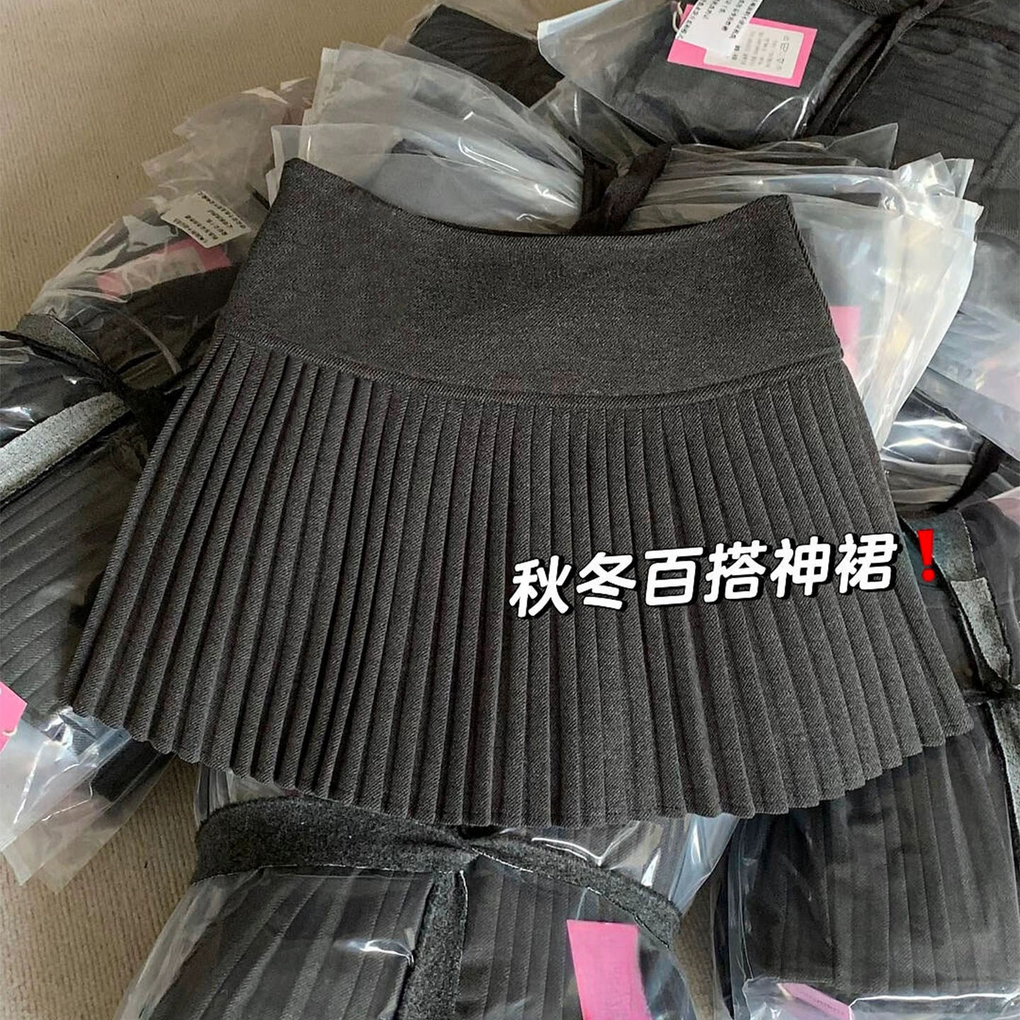 灰色毛呢百褶裙女秋冬季20