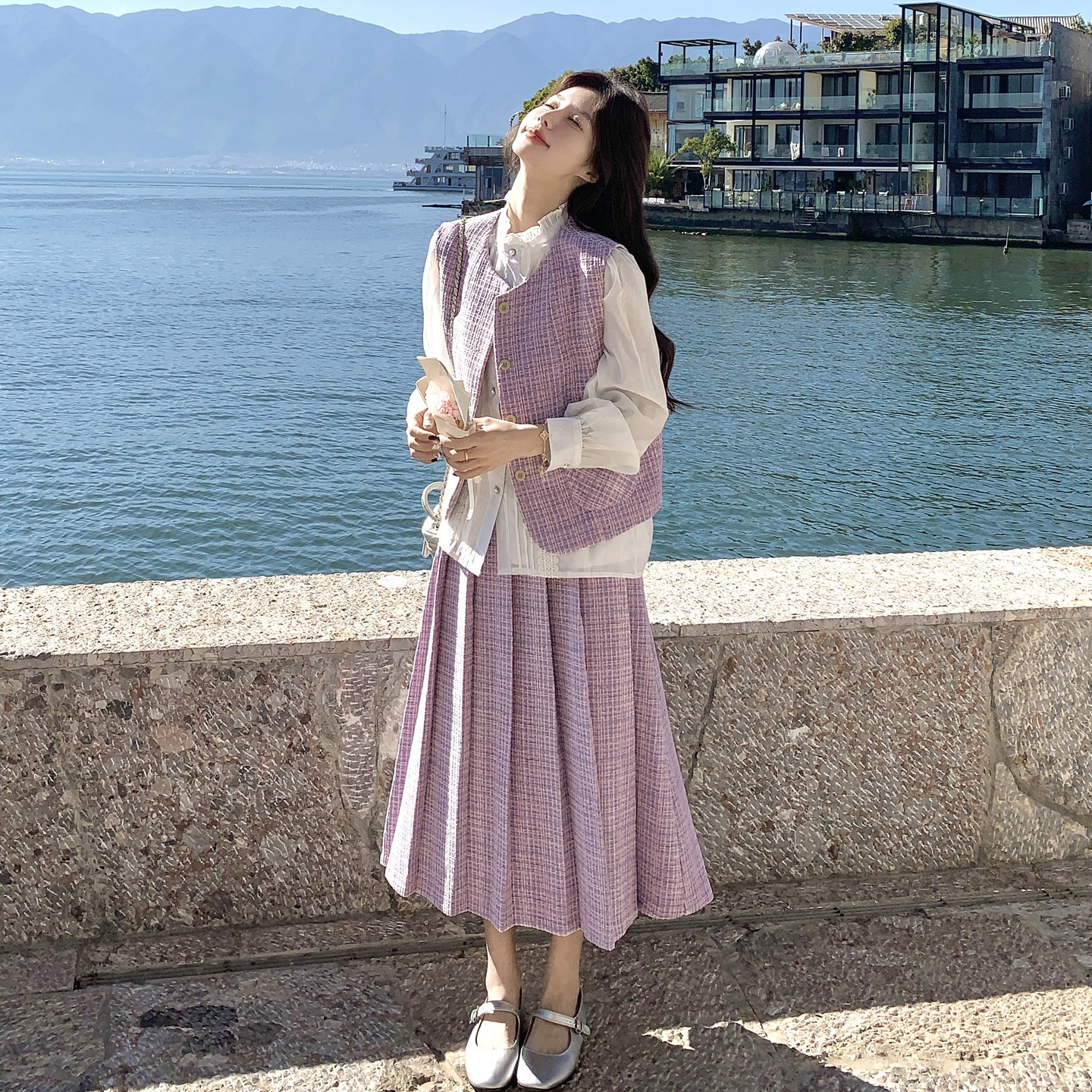 法式小香风格子马甲半身裙两件套女春季新品高级感套装小个子穿搭