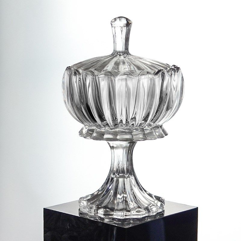 家用无铅水晶玻璃水果盘欧式客厅干果盘创意高脚带盖果盘茶几轻奢