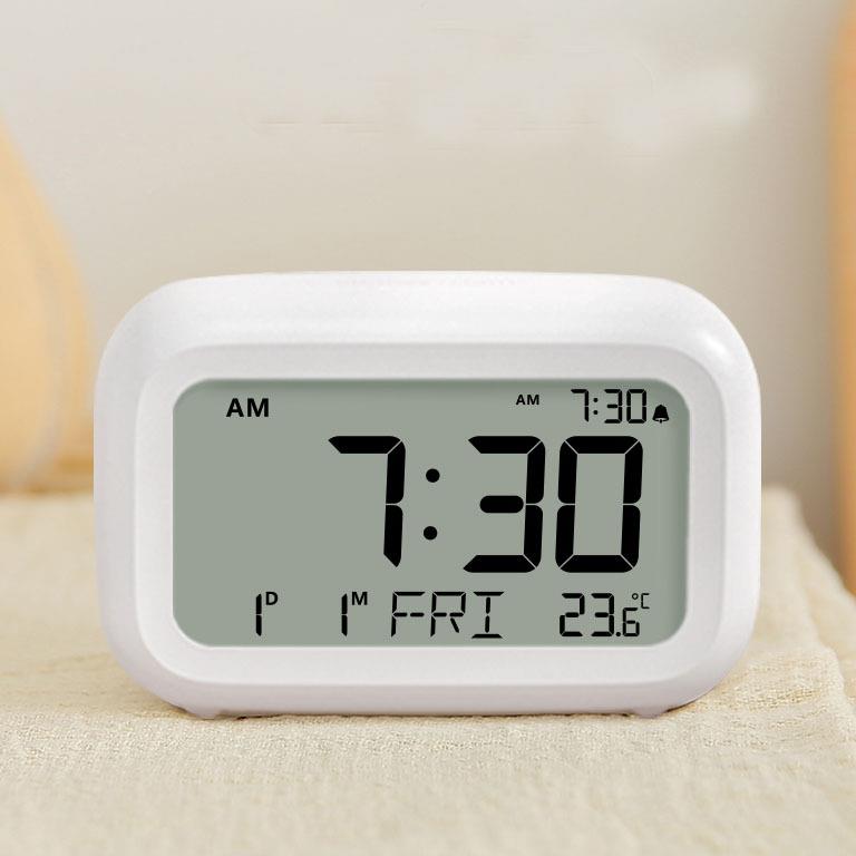 多功能LCD素白学生专用时钟电子闹钟卧室床头钟夜光贪睡钟带温度