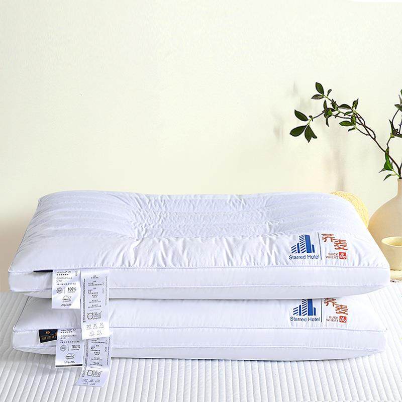 全棉酒店风荞麦枕无荧光面料双面家用枕芯羽丝绒枕头单人定位枕