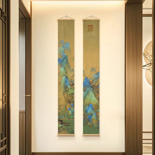 千里江山图挂布玄关装饰画走廊过道壁画宋代美学双联入户门口挂画