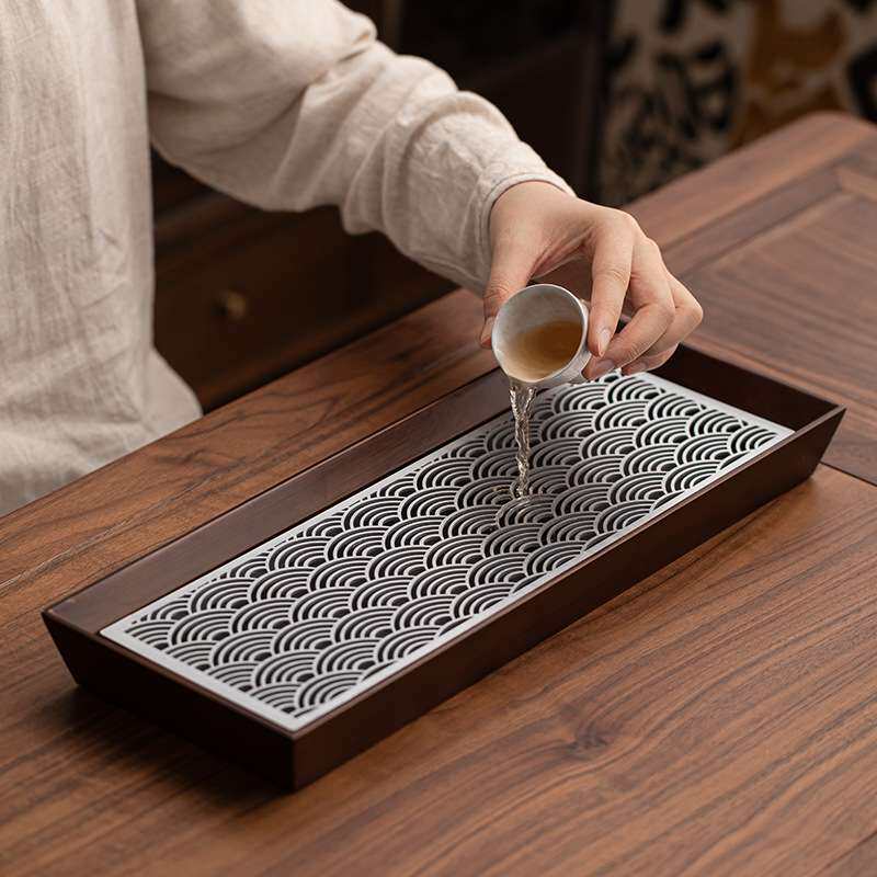 茶盘家用新款小型竹木合金祥云方形干泡茶台一人用高级储水茶几盘