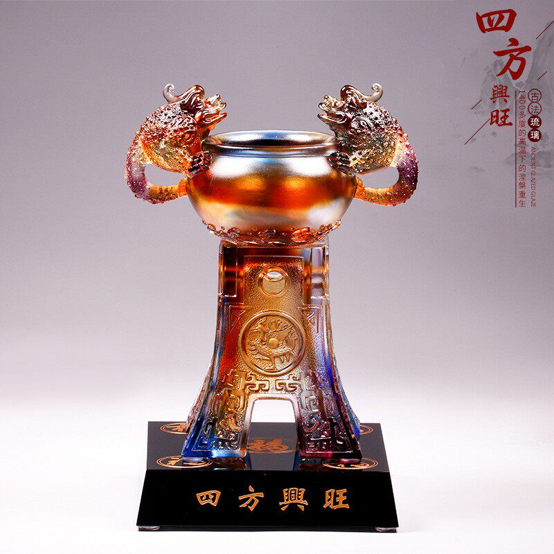 琉璃金蟾聚宝盆工艺摆件开业礼品新中式古典家居饰品