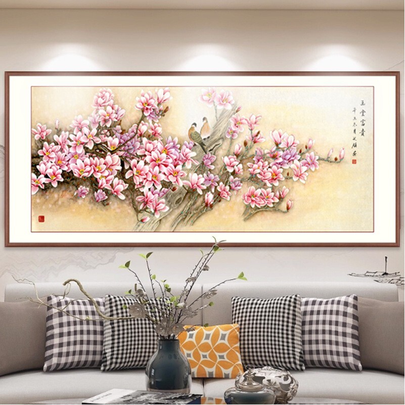 纯手绘水墨花鸟画玉堂富贵客厅挂画 新中式卧室餐厅花鸟祥和壁画