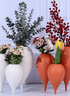 北欧风简约轻奢插花花瓶摆件客厅玄关树脂百合水培郁金香艺术装饰