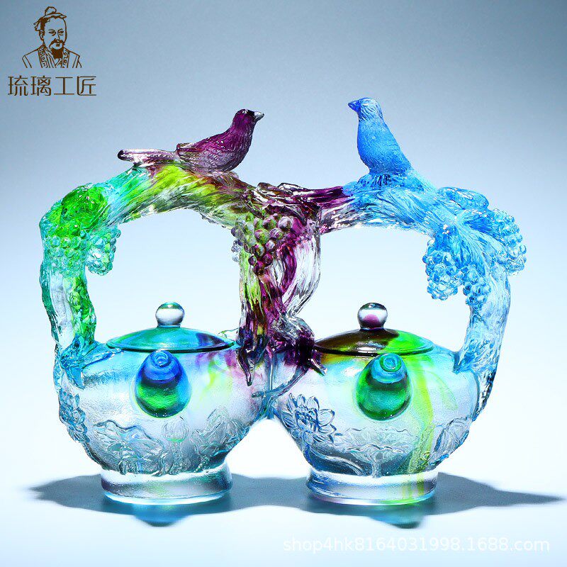 创意茶壶琉璃摆件中式客厅博古架酒柜装饰工艺品新婚礼物小众高级