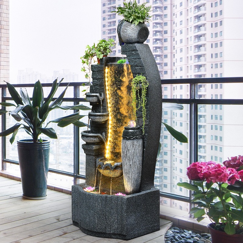 新中式落地流水摆件循环水幕墙室内假山水景客厅玄关乔迁欧式风格