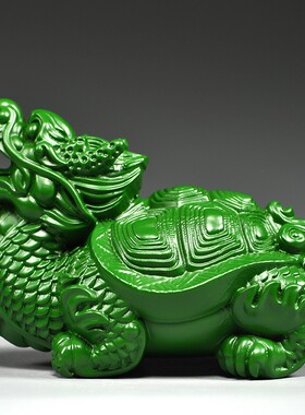 绿色实木雕刻龙龟摆件龙头龟神兽家居客厅书房桌面玄关装饰工艺品