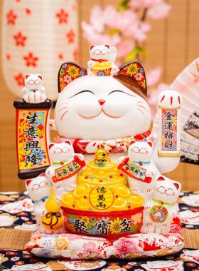 乐喵15寸陶瓷电动摇手招财猫店面开业礼品摆件礼品陶瓷工艺品装饰