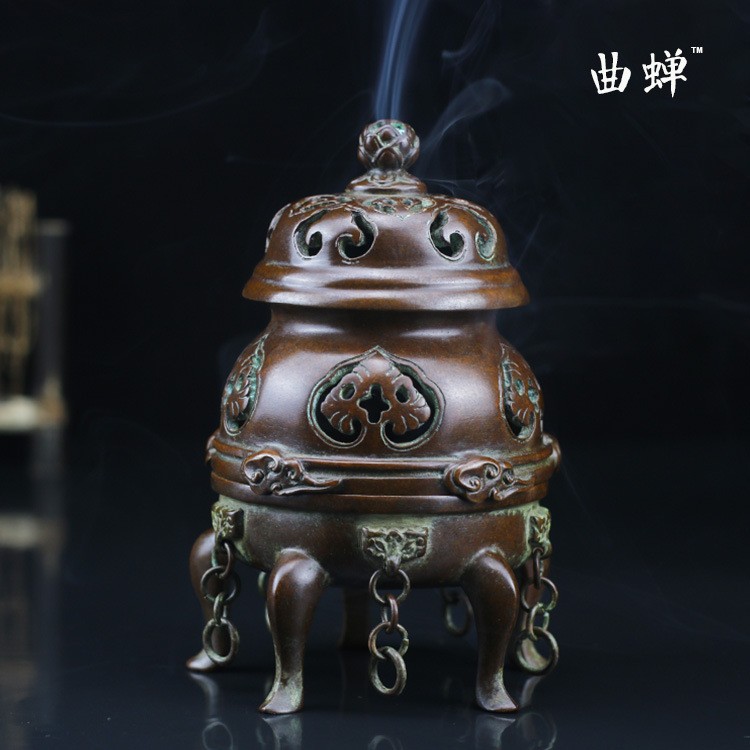 曲禅香炉黄铜帝王炉仿古镂空五足香薰炉家用沉香檀香炉厂家直销