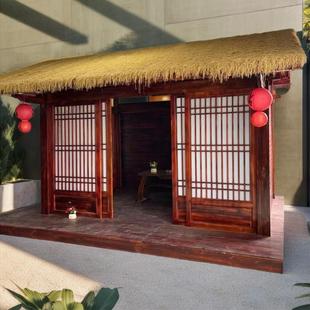 防腐木茅草木屋户外凉亭庭院木房子茶室农村小院稻草棚网红小木屋