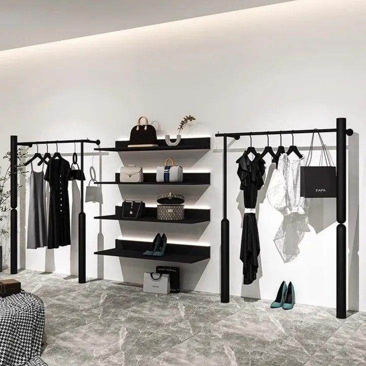 服装店展示架上墙挂衣架壁挂式黑色衣服架子男女装店货架