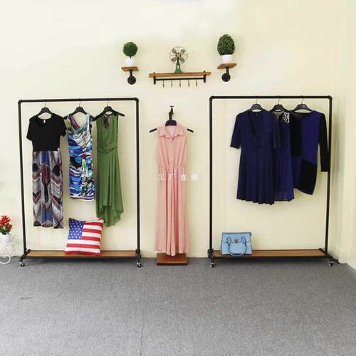 ft可定制美式铁艺实木复古做旧服装店展示水管龙门落地挂衣帽架
