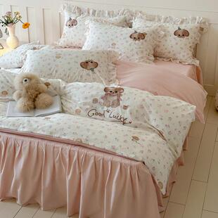 公主风纯棉四件套床裙款100全棉床单被套学生宿舍三件套床上用品4