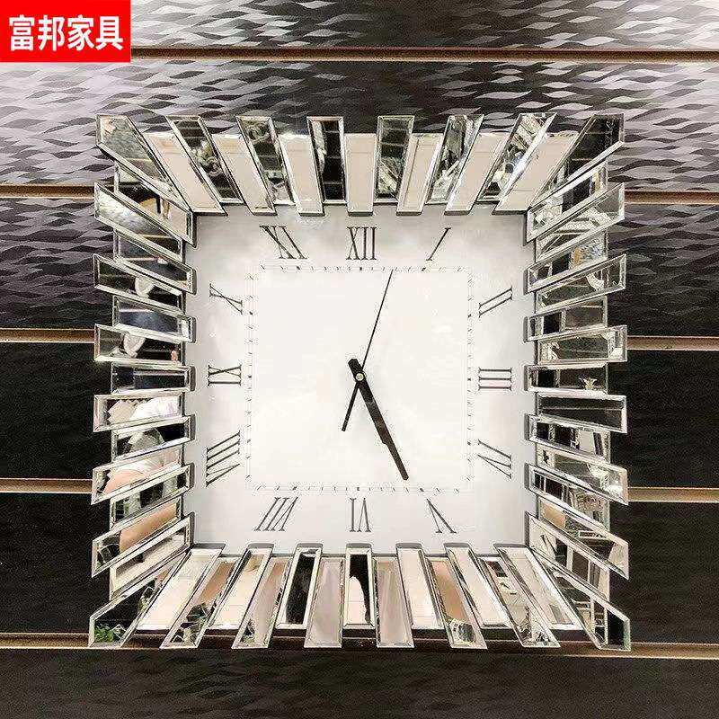 客厅创意个性时尚方形挂钟餐厅家用轻奢装饰时钟创意贴镜钟表客厅
