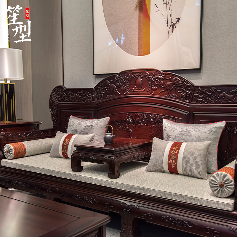 中式红木沙发坐垫套古典麻布罗汉床垫子加厚飘窗垫四季通用定制
