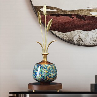 岁岁平安铜花瓶麦穗高端摆件大气客厅角落沙发角几装饰品乔迁礼物